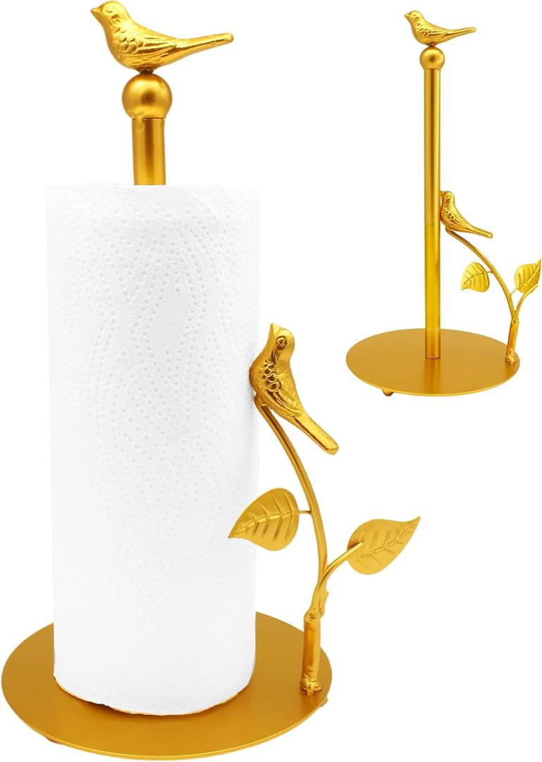 Gold Paper Towel Holder with Arm Fit Most Size Paper Roll Gold Paper Towel Holder Countertop Golden Bird Decor for Kitchen