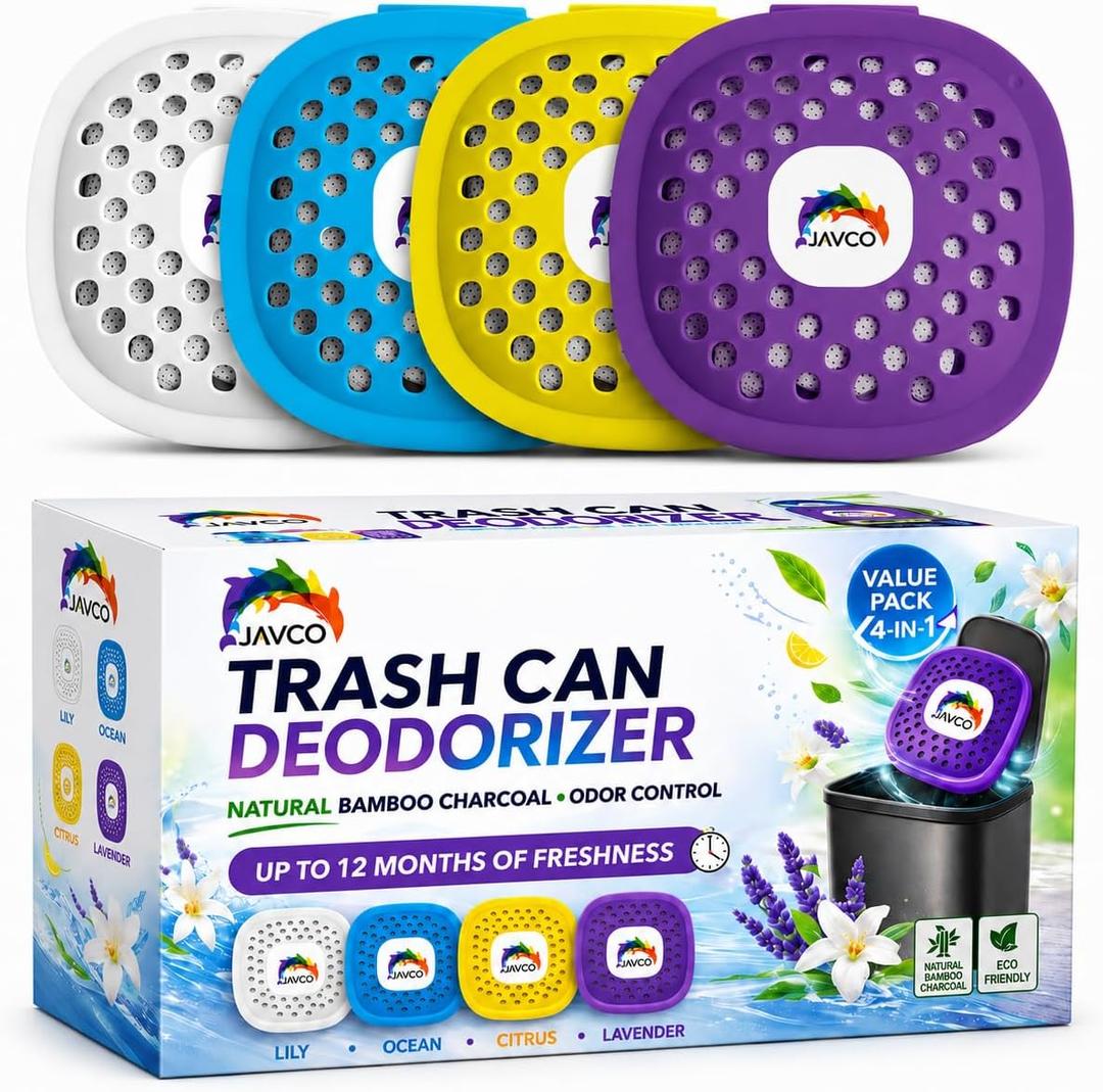 Trash Can Deodorizer & Odor Eliminator 4 in 1 Garbage Can Deodorizer, Activated Charcoal Stick-On Odor Absorber for Garbage Cans = Up to 12 Months Freshness