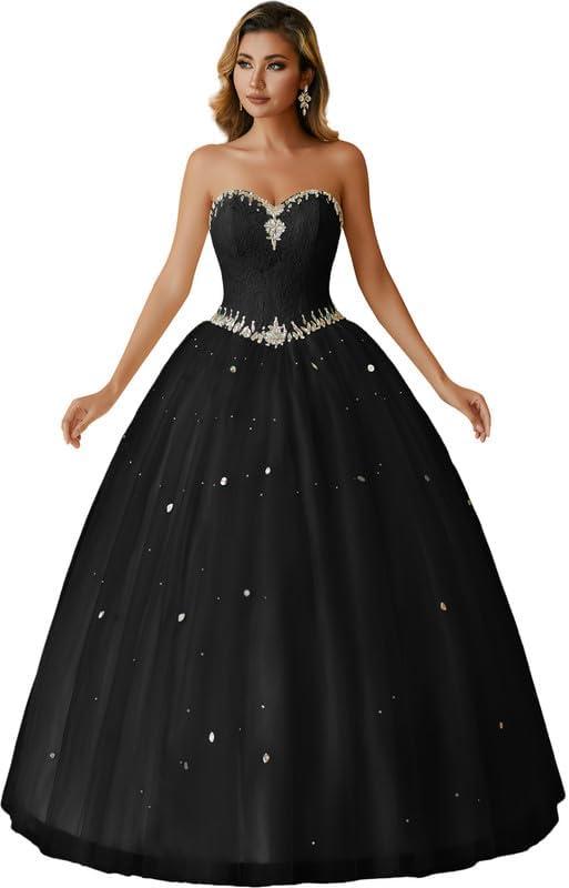 Women's Sweetheart Ball Gown Tulle Quinceanera Dresses Prom Dress (4, Black 2)