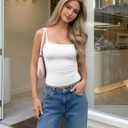 MANGOPOP Womens Camisole Tank Tops Square Neck Spaghetti Strap Cami Double Lined Sleeveless Crop Top Sexy Shirts (White, XXL)