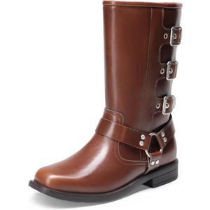 DREAM PAIRS Toddler Girls Mid Calf Boots Side Zipper Riding Shoes (2 Little Kid, Brown)