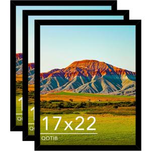 17x22 Picture Frame Black for Wall Mounting Set of 3, Horizontal and Vertical Formats for Wall Hanging, Wood 17x22 Frame, Black, 3 Pack