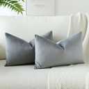 OTOSTAR Velvet Soft Solid Decorative Throw Pillow Covers 12 x 20 Inch Pillow Covers Lumbar Cushion Case Couch Pillowcases for Sofa Bed Home Decor Pack of 2 (Grey)