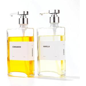 Glass Coffee Syrup Dispensers with Pumps, Syrup Bottles with Label Set - Essential Coffee Bar Accessories, 11.8 oz/350ml, Set of 2, Gold (Silver)