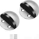 2 Pack Door Stoppers, Adhesive Floor Door Stops No Drill Stainless Steel Door Stoppers for Bottom of Door Doorstop Wall Protector with Rubber Bumper, Brushed Nickel