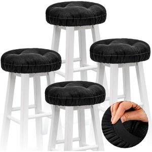 Marsui 4 Pieces Soft Stool Covers Round Bar Stool Cushions with Elastic Band Padded Seat Covers Nonslip Round Seat Cushions for Chairs Slipcovers(13 Inch,Black)