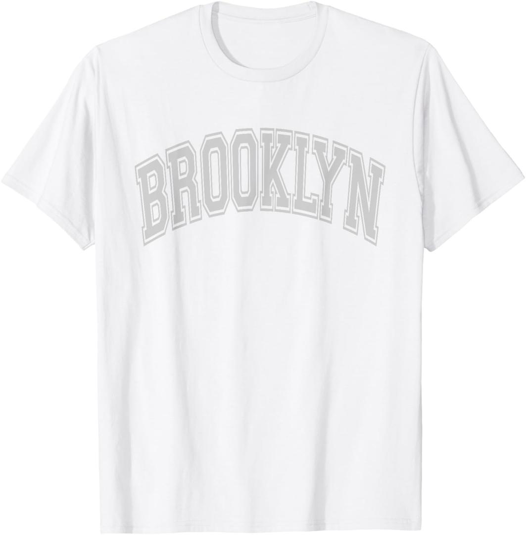 Brooklyn Arched Style Text White with Gray Print T-Shirt S