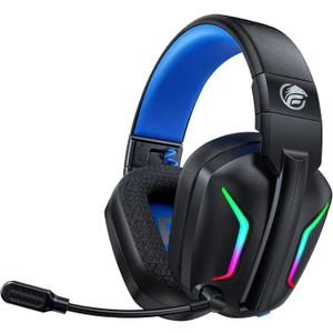 Fachixy Wireless Gaming Headset with LED Light for PS5, PS4, PC, Switch, Laptop, Mac - 2.4GHz & Bluetooth 5.4, 50H Battery, Flip Mic, Lossless Audio, Foldable, Immersive Gaming (RGB-Black)