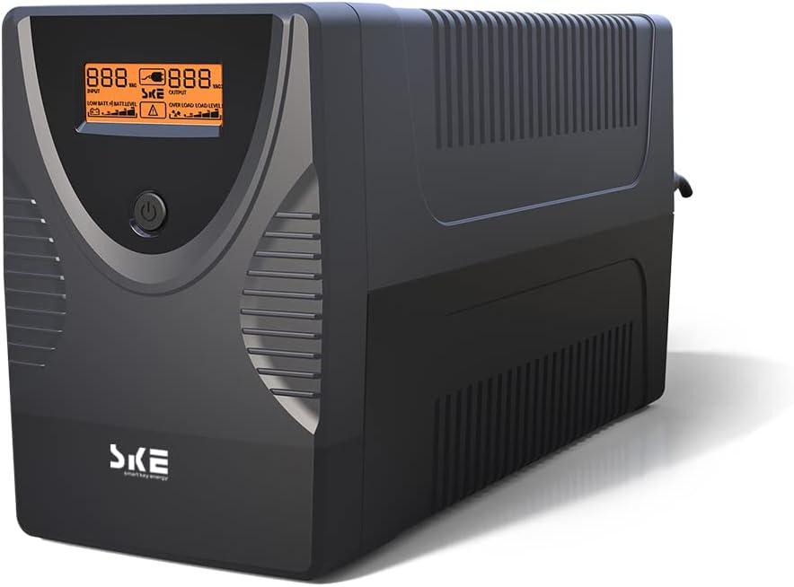 SKE SK1250 1250VA/720W UPS Battery Backup & Surge Protector - Uninterruptible Power Supply with LCD Display, AVR Voltage Regulation, 8 Outlets, Backup Power for PC, Router, NAS & Home Office