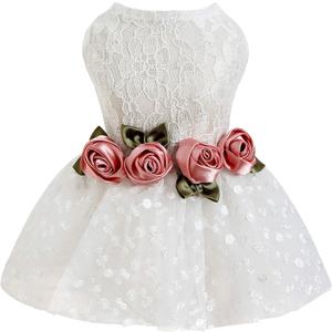 Fitwarm Luxury Rose Lace Pet Dog Weddding Dress Bride Clothes Formal Apparel, Medium