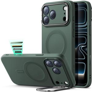 ESR Silicone Case for iPhone 17 Pro Max, Built-in Camera Stash Stand Compatible with MagSafe, Military-Grade Drop Protection Magnetic Phone Case for iPhone 17 Pro Max, Cloud Series, Olive Green