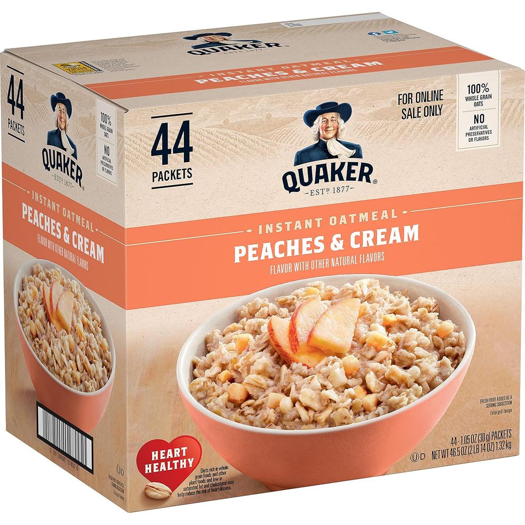Quaker Instant Oatmeal, Peaches & Cream, 1.05oz, 44 Counts (Pack of 1) BBD Jan 17 2027