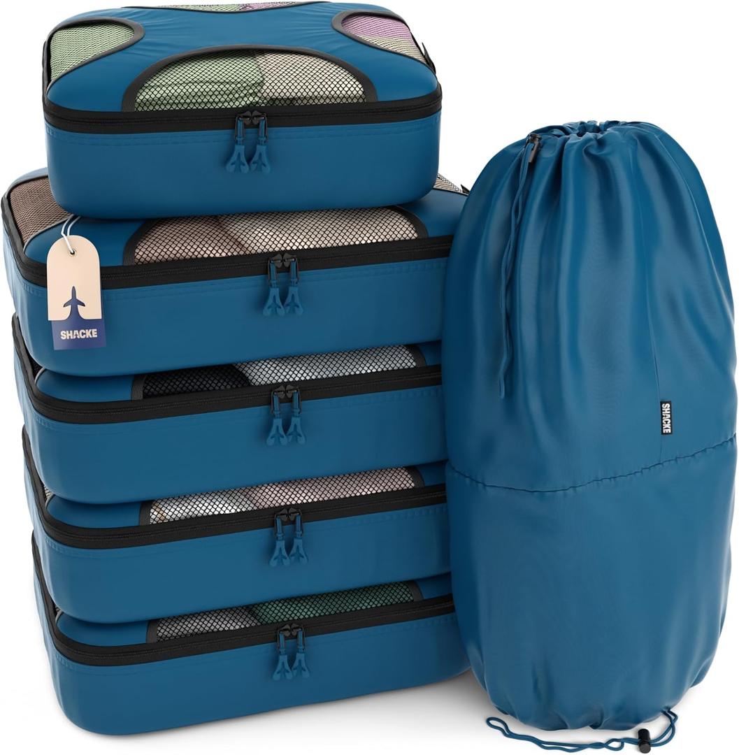 Shacke 6 Set Packing Cubes for Travel Lightweight Luggage Organizer (Gentlemen's Blue)