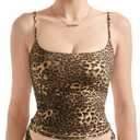 SUUKSESS Women Sexy Square Neck Tank Top Summer Y2K Going Out Basic Cami Shirt (Medium, Deep Leopard)
