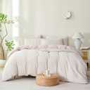 Queen Size Comforter Set Striped Grayish Pink Soft Washed Microfiber Jacquard 3 Pieces Striped Bedding Sets Pink White Comforter Queen for All Seasons and 2 Pillowcases Comfort Breathable