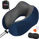 Airplane Pillow, Travel Neck Pillow with Memory Foam - Adjustable Buckle & Machine Washable Cover for Neck Support, Includes Eye Mask & Ear Plugs(Blue)