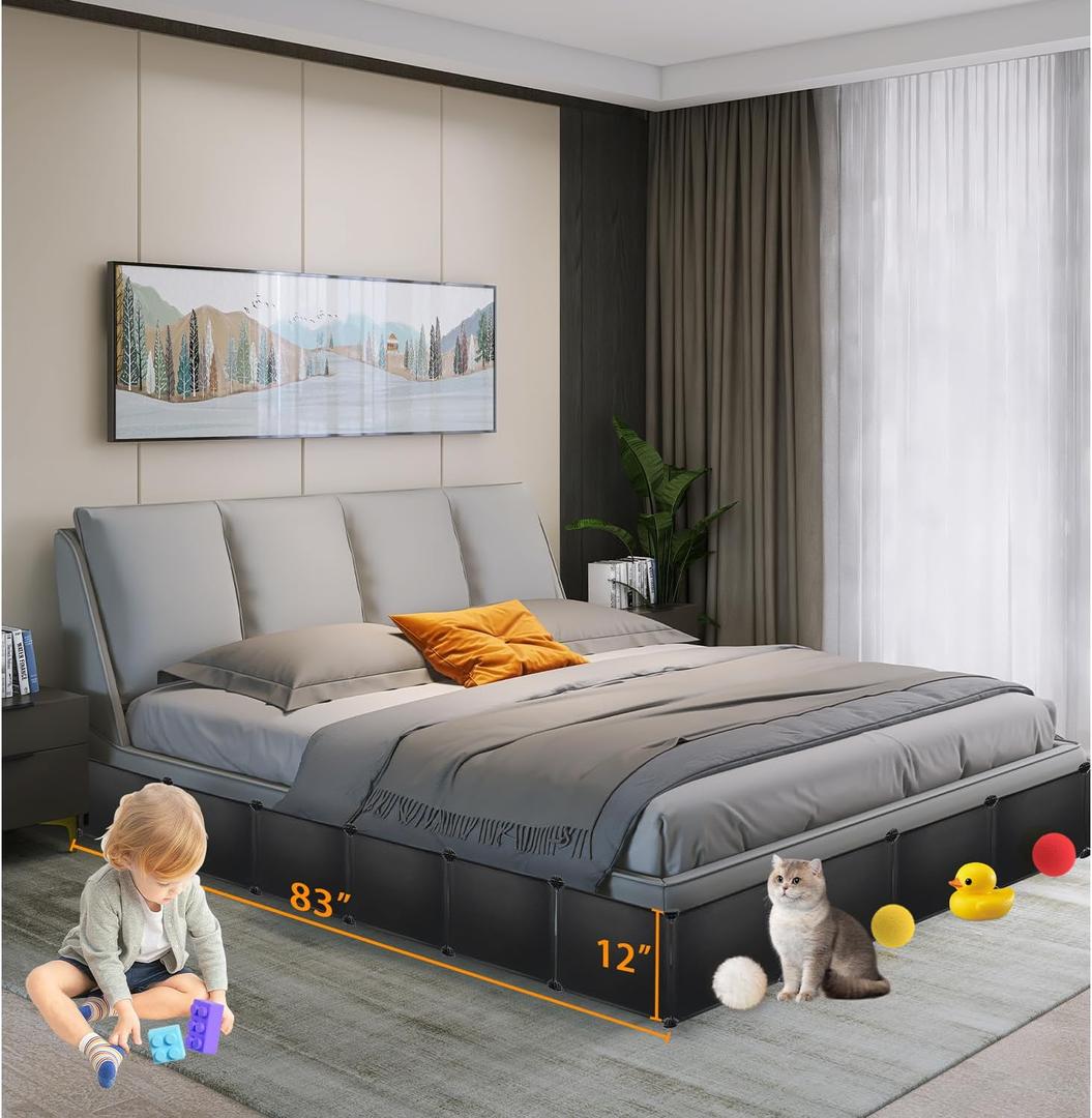 Hiflora 7 Pack Under Bed & Couch Blocker for Pets and Toys - 83" Length, 11.8" Height for One Side of Queen Bed | Includes Sticky Tape, Connectors & Zip Ties - Black