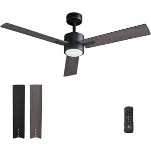 Ceiling Fan with Light Remote: 52 inch Modern Bedroom Fans with Dimmable Tri-Color Temperatures LED - Quiet Reversible DC Motor - Indoor Home Use (Black+Walnut-3)