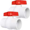 2 Pack 2" PVC Ball Valve, Shut Off Valve Slip for Water Pipe, Swimming Pool, Plumbing & Irrigation System, Shut-Off Ball Valve Socket with Easy Turn T-Handle Schedule SCH 40 (Red)