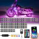 8Pcs RGB Motorcycle LED Lights Kit, Waterproof Multicolor Motorcycle Underglow Kit with APP Remote, Music Sync, Brake Signal for Harley Davidson Kawasaki Suzuki Yamaha Golf Cart 12V Neon Strip Lights