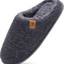 KuaiLu Mens House Memory Foam Slippers with Orthopedic Arch Support Comfy Warm Plush Lining Slip On Casual Pantuflas Mans Comfortable Bedroom Shoes Rubber Sole for Indoor&Outdoor Grey Size 10 (Black)