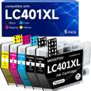 LC401XL Ink Cartridges Compatible for Brother LC401 Ink Cartridges for LC401XL 5 Pack for MFC-J1010DW MFC-J1012DW MFC-J1170DW Printer (2 Black, 1 Cyan, 1 Magenta,1 Yellow)