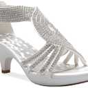 OLIVIA K Women's Open Toe Strappy Rhinestone Dress Sandal Low Heel Wedding Shoes (7, White Glitter)
