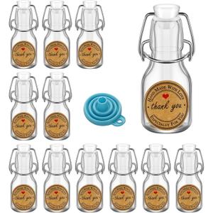 6Pcs White Lid 2 oz Mini Swing Top Glass Bottles, 60ML Mini Storage Bottles, with Lids Kraft Decoration,Small Glass Bottles,for Wedding Themed Party Favors (6)