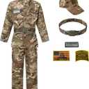 Army Costume for Boys,Kids Military Soldier Costume 7 Pcs Army Uniform Set with Hat Belt Patches,Kids Military Camouflage Outfit Dress Up for Halloween Role Play, Large