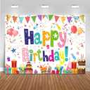 9x6ft Happy Birthday Backdrop Banner Colorful Party for Boys Girls Birthday Decorations Balloon Wall Posters Background Cake Tablecloth Photo Props Supplies BJOKAT0026