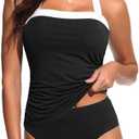 Womens  Bikini 1 Piece Tankini Swimsuit Tummy Control Bathing Suits Slim Halter Swimwear with High Waisted Bottom