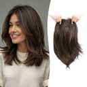 Hair Topper 12inch Clip in Synthetic Hair Toppers for Women with Thinning Hair Layered 6.5"X6.5" Big Base Toppers Hair Pieces for Women Natural Look Medium Brown with Highlights
