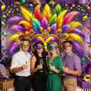 Mardi Gras Carnival Feather Mask Backdrop 70.9 x 43.3 Inch Colorful Confetti Party Banner for Masquerade Ball Brazilian Festival Parade Wall Decoration Photo Booth Background