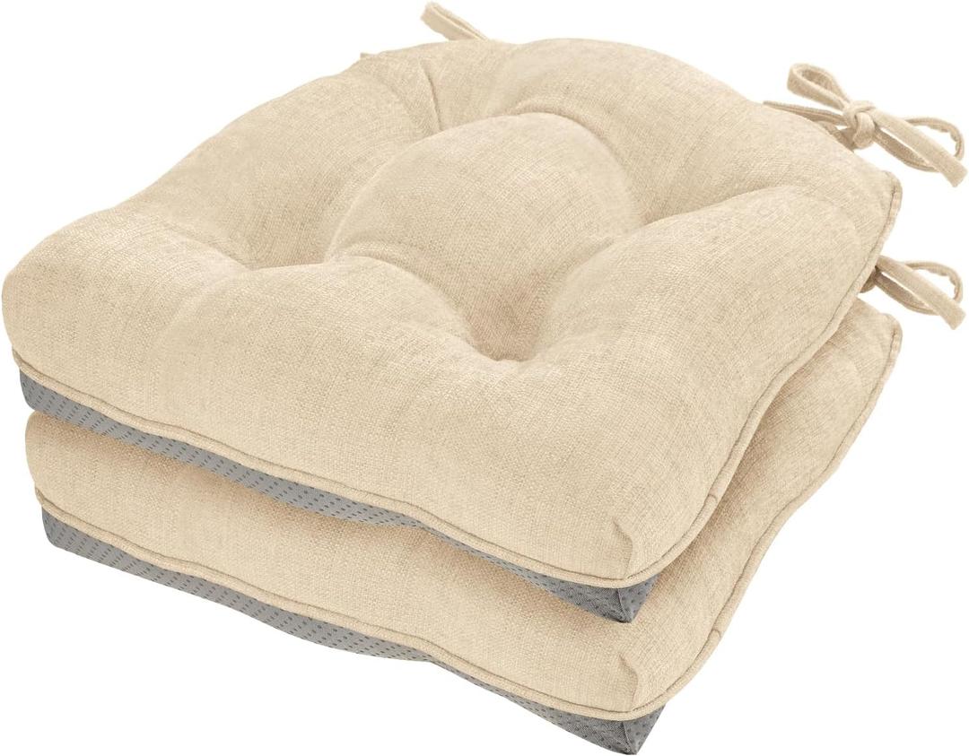 Cozyide Chair Cushions for Dining Chairs, 17" x 17" Non-Slip Kitchen Chair Pads with Adjustable Ties, Memory Foam Indoor Chair Cushions for Dining Room, Ivory (Pack of 2) (2 Count (Pack of 1), Ivory)