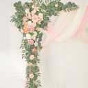 Deluxe Pink Artificial Wedding Arch Flowers with Drapes Kit-Pack of 5, 2pcs Flower Arrangements 3pcs Hanging Sheer Drapes Blue Ceremony Arbor Reception Backdrop Rose Floral Decorations.