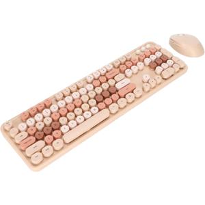 Keyboard Mouse Combo, 104 Keys Retro Round Key Keyboard, Cute Ergonomic Keyboard Girls, 2.4G USB Keyboard(104Keys Sweet Milk Tea Color Mixed Color)