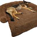GGIB Calming Dog Bed Fluffy Plush Dog Mat for Furniture Protector with Removable Washable Cover for Large Medium Small Dogs and Cats (Large, Brown) (45.0"L x 37.0"W x 6.0"Th)