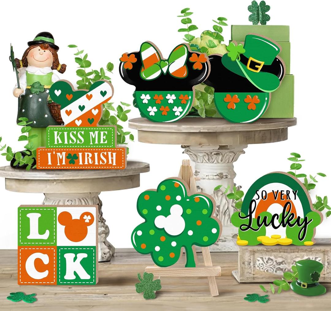 8 Pcs St Patricks Day Tiered Tray Decor Set, Lucky Shamrock Clover Wood Tray Decorations, Irish So Very Lucky Rainbow Decorative Wooden Signs, Spring Farmhouse Rustic Shelf Table Home Decor