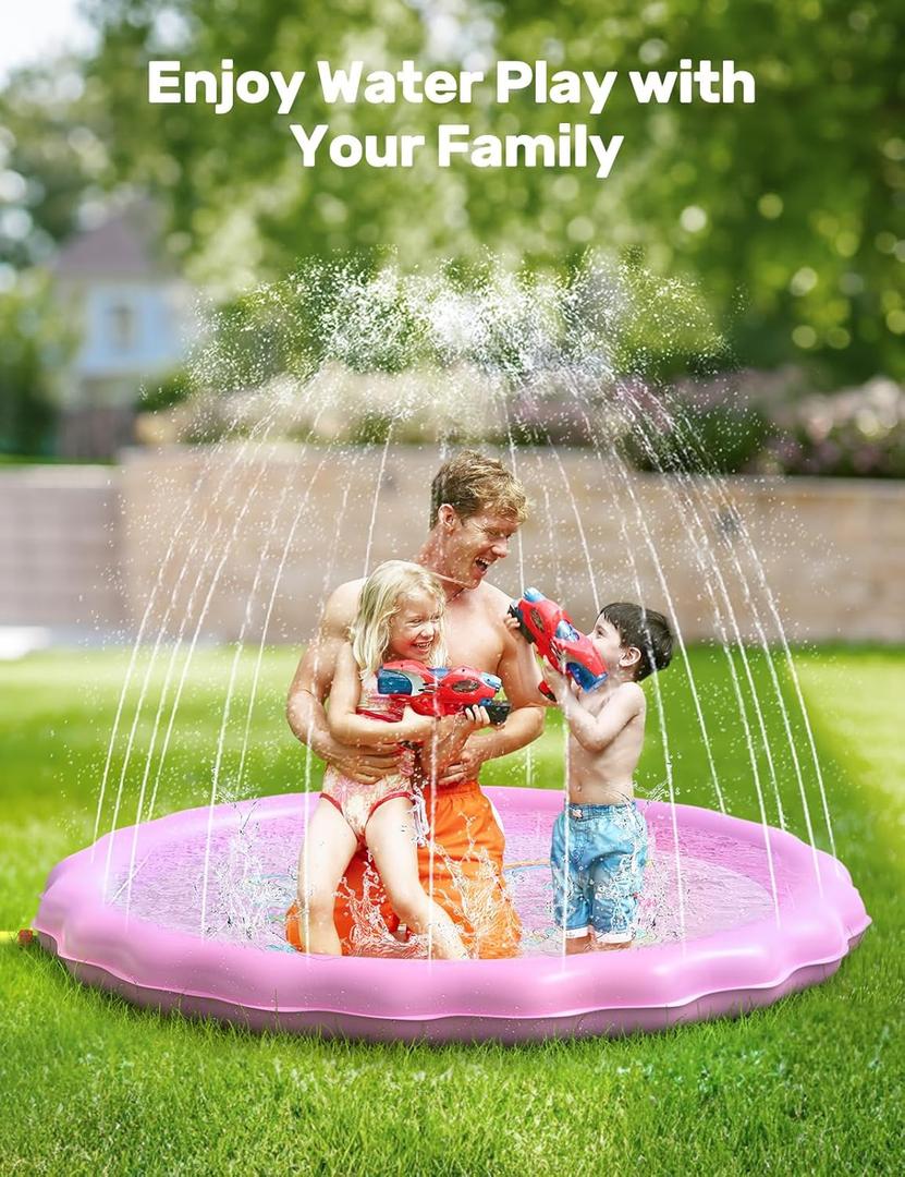 QPAU Splash Pad, 67" Non-Slip Kids Splash Pad for Outside, Sprinkler for Kids Outdoor Play Mat, Toddler Water Toys and Backyard Sprinkler Baby Pool, Gifts for Toddlers Girls Boys