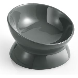 LoeJan Elevated Cat Food Bowl, 5 Oz Ceramic Raised and Tilted Water Bowl, Anti Vomiting and Protect Pets' Spines Dishes for Small Dog, Fat Faced Cat, Kitten (Gray, 1 Pack)