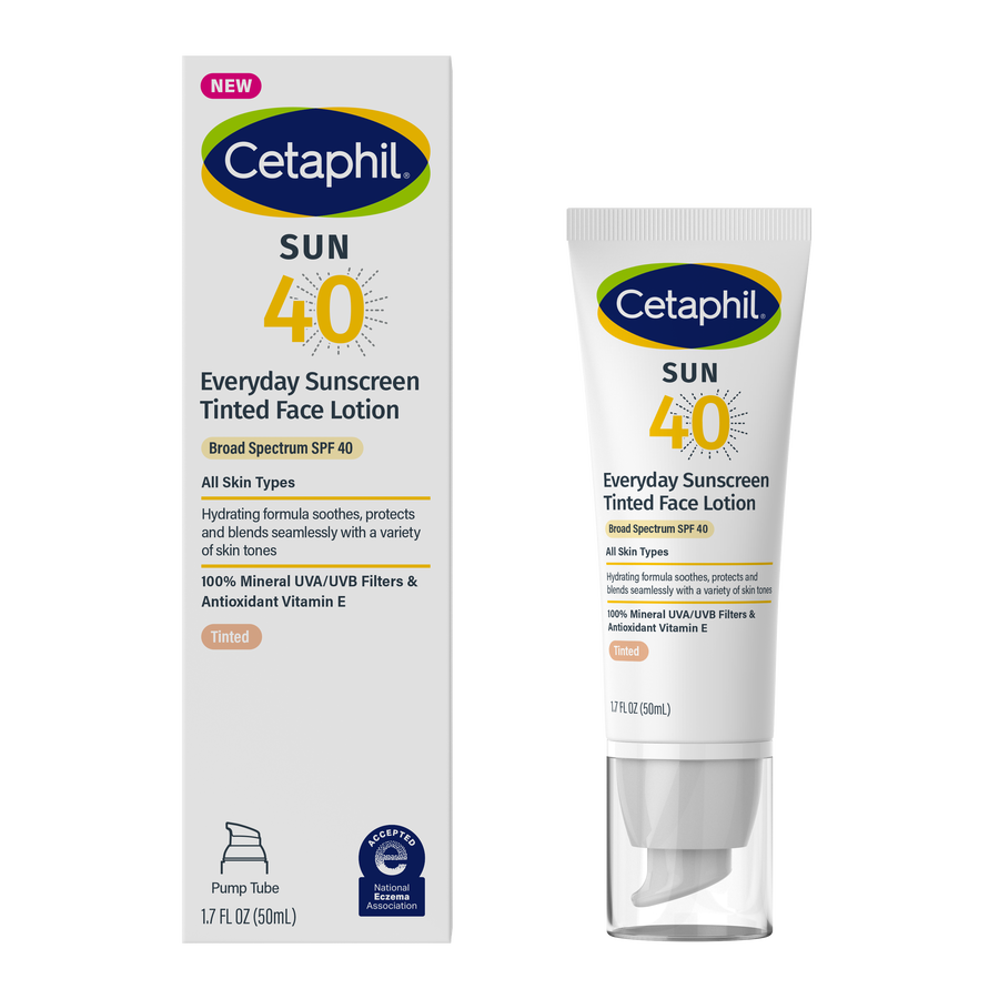 CETAPHIL Everyday Sunscreen Tinted Lotion for Face, 1.7 fl oz, 100% Mineral UVA/UVB Filters: Titanium Dioxide & Zinc Oxide, SPF 40, For Sensitive Skin