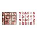 Creative Co-Op Wood Advent Calendar Houses, Red, White, and Natural, Set of 24