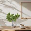 Artificial Eucalyptus Stems in Glass Vase with Realistic Faux Water - 5-Pack Real Touch Faux Greenery Stems, Dual-Sided Lifelike Leaves for Wedding Centerpieces, Home & Office Decor (Gray Glass)