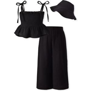 Aalizzwell Toddler Girls Summer Outfit with Hat 5-6T Years (Black)