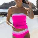 Beachsissi Women's Bandeau Swimsuits Strapless Tummy Control Color Block Tankini Sets (L)