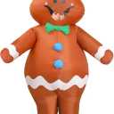Gingerbread Costume Kids, Ages 9-12 Inflatable Christmas Costumes, Blow up Xmas Ginger bread man (Height:4.27–4.92 Feet)