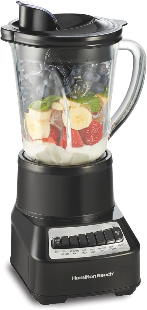 Hamilton Beach Wave Crusher Blender for Smoothies With 40 Oz Glass Jar and 14 Functions, Ice Sabre Blades & 700 Watts for Consistently Smooth Results, Black & Stainless Steel (54220)