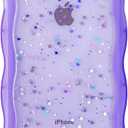 Qokey for iPhone SE & 8/7 Case - Cute Clear Glitter Curly Wave Design, Transparent Bling Shiny Protection Soft TPU Shockproof Phone Cover for Women Girls - Purple
