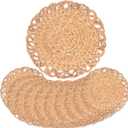 Round Woven Placemats Set of 10, Water Hyacinth Round Placemats, Plate Chargers for Dinner Plates, Individuales para Mesa De Comedor, Thanksgiving Christmas Rattan Charger Plates 13.4 in