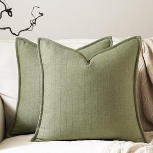 22x22 Linen Pillow Covers Sage Green Pack of 2 Farmhouse Boho Neutral Accents Striped Textured Square Decorative Throw Pillow Cases for Living Room Couch Bed Home Decor